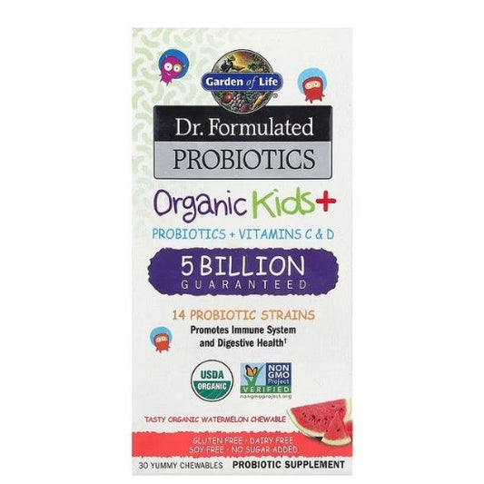 Dr. Formulated Probiotics Organic Kids+, Watermelon, 30 chewables, Garden of Life - Vitax.ro