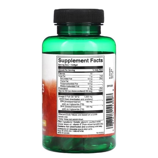 Omega-3 Fish Oil with Vitamin D, 60 softgels, Swanson - Vitax.ro