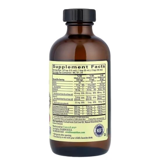 Cod Liver Oil, Gust de Capsune, 237ml, Childlife Essentials - Vitax.ro