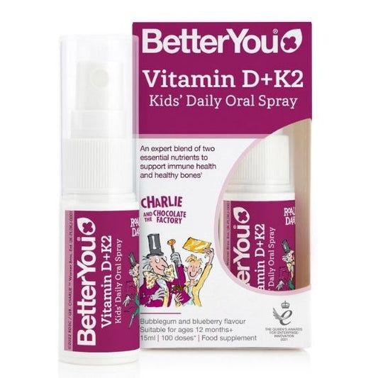 Vitamin D+K2 Kids' Daily Oral Spray, Bubblegum & Blueberry, 15 ml, BetterYou - Vitax.ro