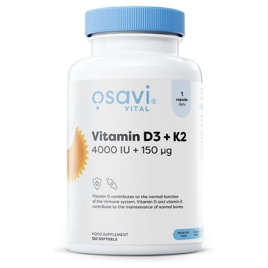 Vitamin D3 + K2, 4000IU + 150mcg, 120 softgels, Osavi - Vitax.ro