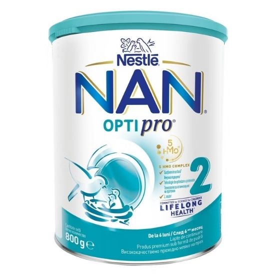 Nan 2 Optipro HMO, Lapte de continuare sub formă de pudră, 6-12 luni, 800 g, Nan