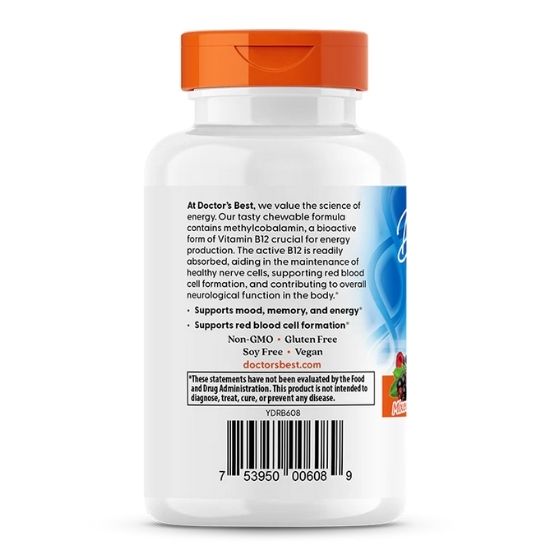 Chewable Fully Active B12, Mixed Berries, 60 tabs, Doctor's Best - Vitax.ro