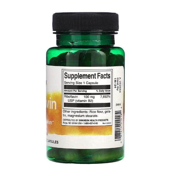 Riboflavin Vitamin B-2, 100mg, 100 caps, Swanson - Vitax.ro