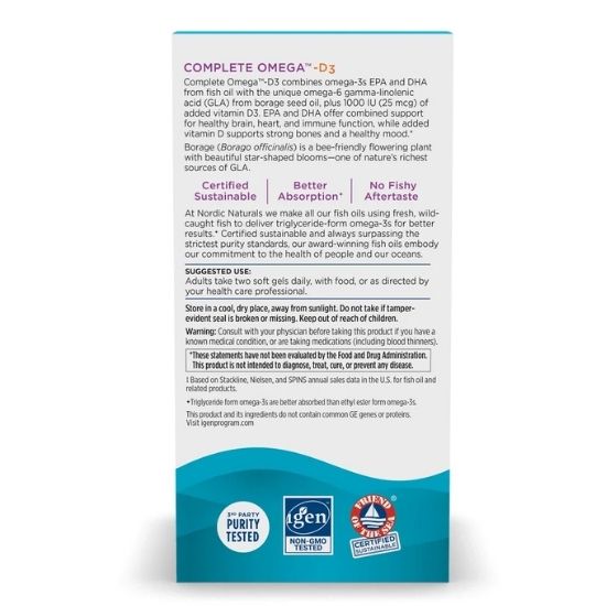 Complete Omega-D3, 565mg, Lemon, 120 softgels, Nordic Naturals - Vitax.ro