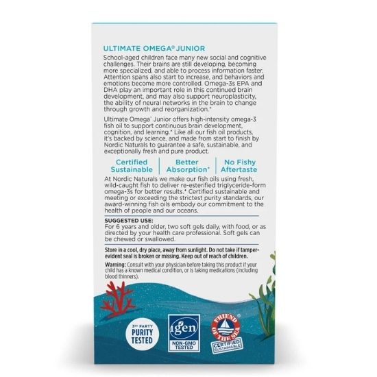 Ultimate Omega Fish Oil Junior, 680mg Strawberry, 90 mini softgels, Nordic Naturals - Vitax.ro