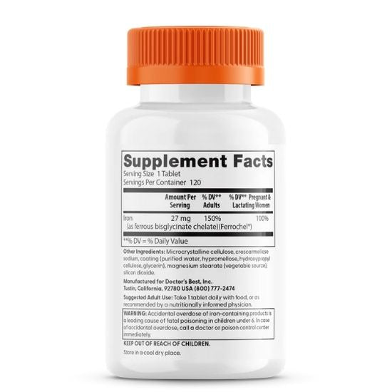 High Absorption Iron with Ferrochel, 27mg, 120 tabs, Doctor's Best - Vitax.ro