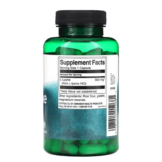 Lysine, 500mg Free-Form, 100 caps, Swanson - Vitax.ro