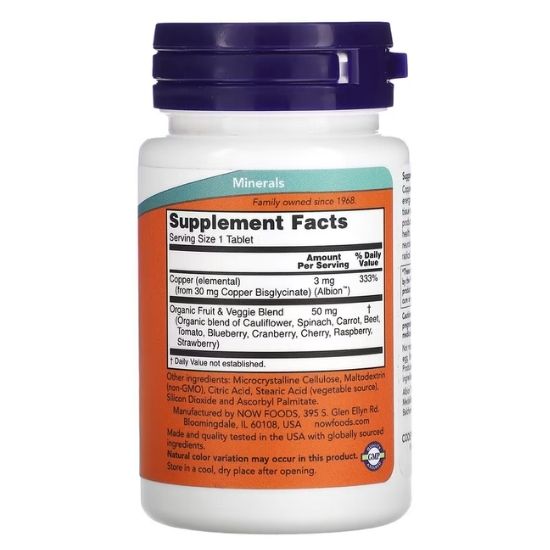 Copper Glycinate, 120 tabs, NOW Foods - Vitax.ro