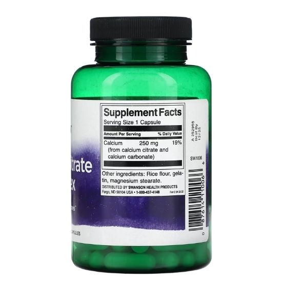 Calcium Citrate Complex, 250mg, 100 caps, Swanson - Vitax.ro
