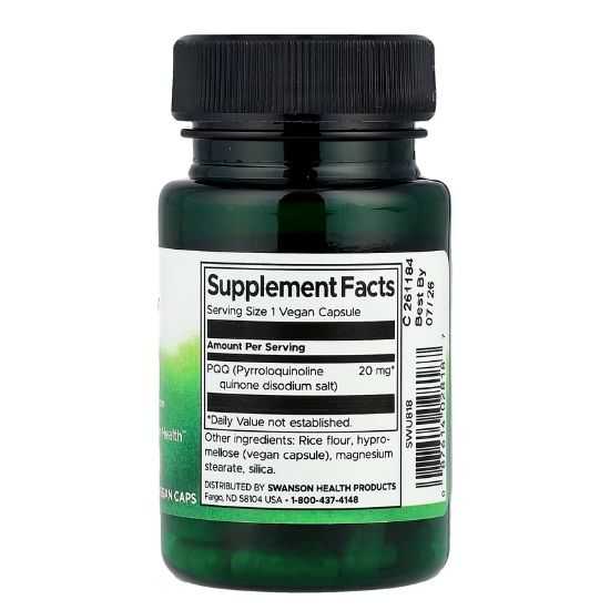 PQQ Pyrroloquinoline Quinone, 20mg, 30 vcaps, Swanson - Vitax.ro