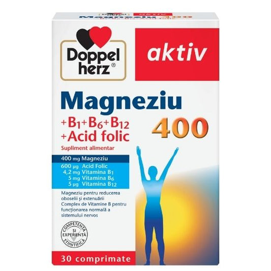 Magneziu 400 + B1 + B6 + B12 + Acid Folic, 30 comprimate, Doppelherz - Vitax.ro