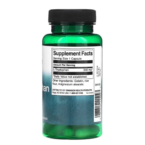L-Tryptophan, 500mg,  60 caps, Swanson - Vitax.ro