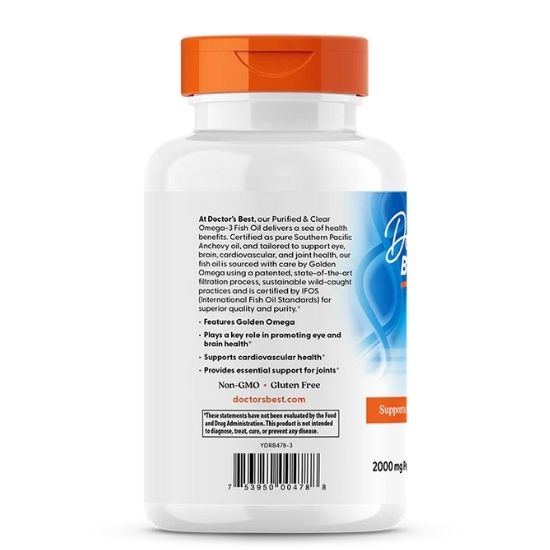 Purified & Clear Omega 3 Fish Oil, 1000mg, 120 marine softgels, Doctor's Best - Vitax.ro