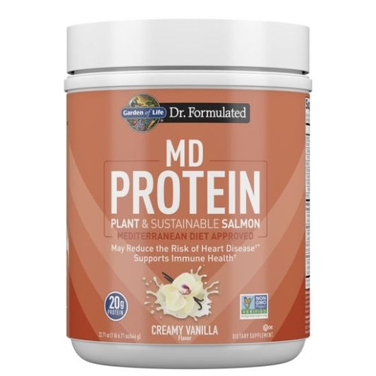Dr. Formulated MD Protein Plant & Sustainable Salmon Powder, Creamy Vanilla, 644g, Garden of Life - Vitax.ro