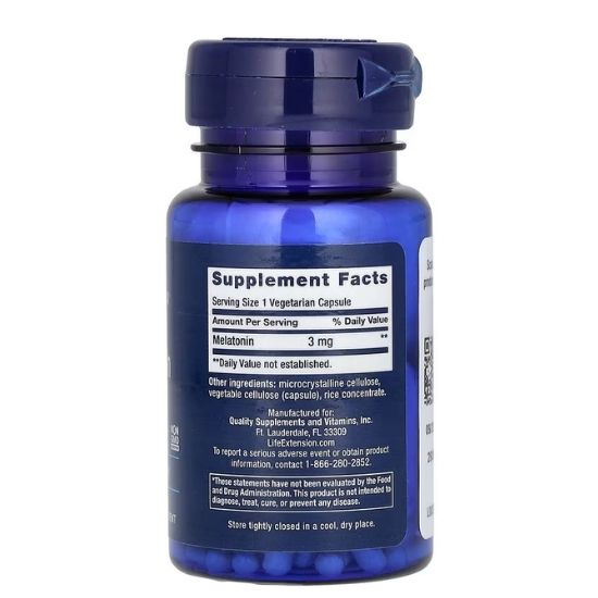 Melatonin, 3mg, 60 vcaps, Life Extension - Vitax.ro