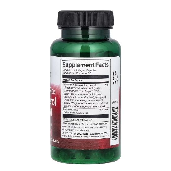 Red Yeast Rice Cholesterol Support, 60 vcaps,  Swanson - Vitax.ro