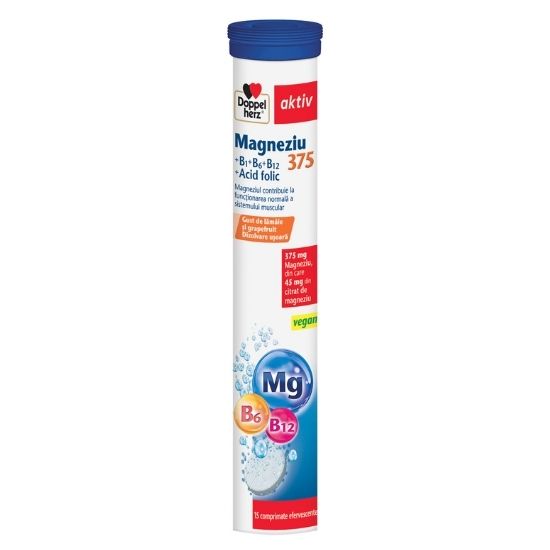 Magneziu 375+B1+B6+B12+Acid Folic, 15 comprimate efervescente, Doppelherz - Vitax.ro