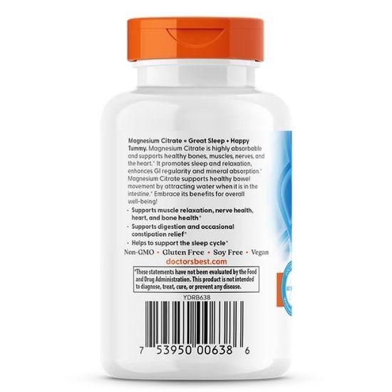 Magnesium Citrate, 125mg, 120 vcaps, Doctor's Best | Vitax.ro