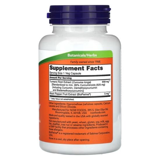 Turmeric Curcumin with BioPerine, 90 vcaps, NOW Foods - Vitax.ro