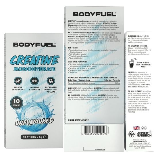 Bodyfuel Creatine Monohydrate Sticks, Unflavoured, 10 x 5g, Applied Nutrition