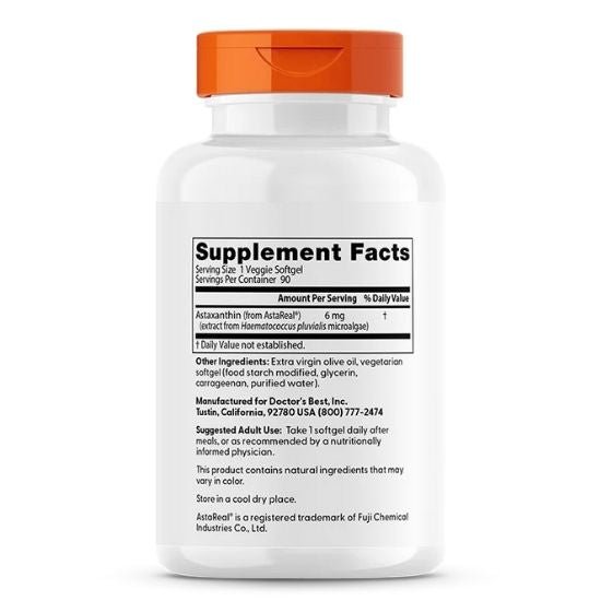 Astaxanthin with AstaReal, 6mg, 90 veggie softgels, Doctor's Best - Vitax.ro