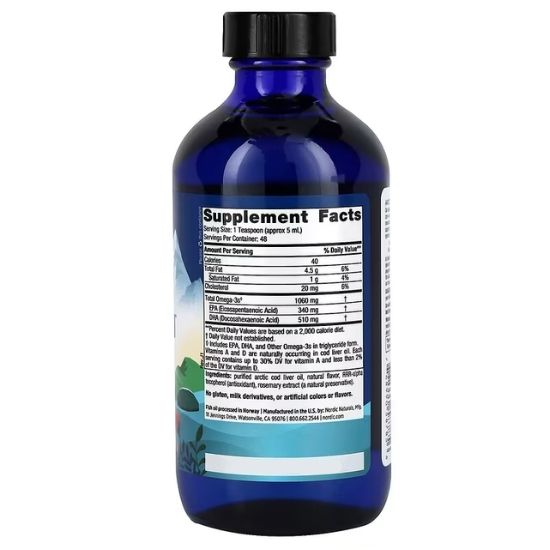 Arctic Cod Liver Oil, 1060mg, Lemon, 237 ml, Nordic Naturals - Vitax.ro