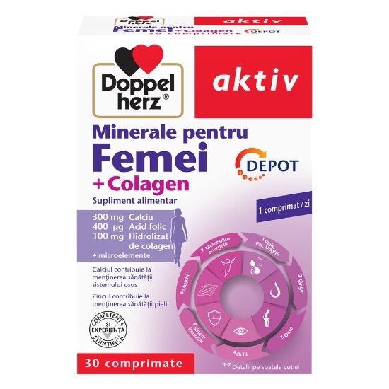 Minerale pentru femei + colagen, 30 comprimate, Doppelherz - Vitax.ro