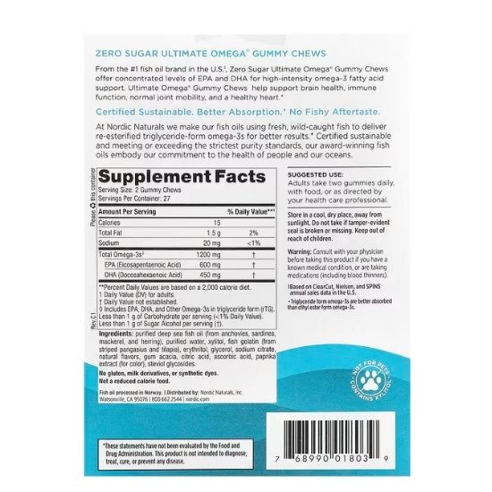 Ultimate Omega Gummy Chews, Tropical Fruit, 54 gummies, Nordic Naturals - Vitax.ro