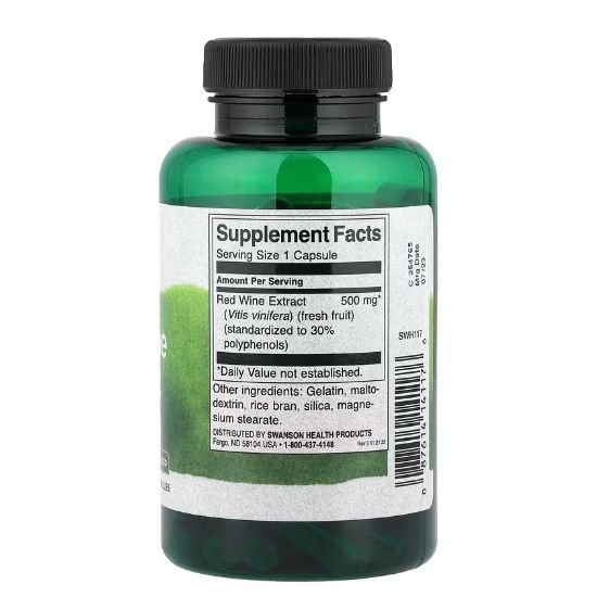 Red Wine Extract, 500mg, 90 caps, Swanson - Vitax.ro