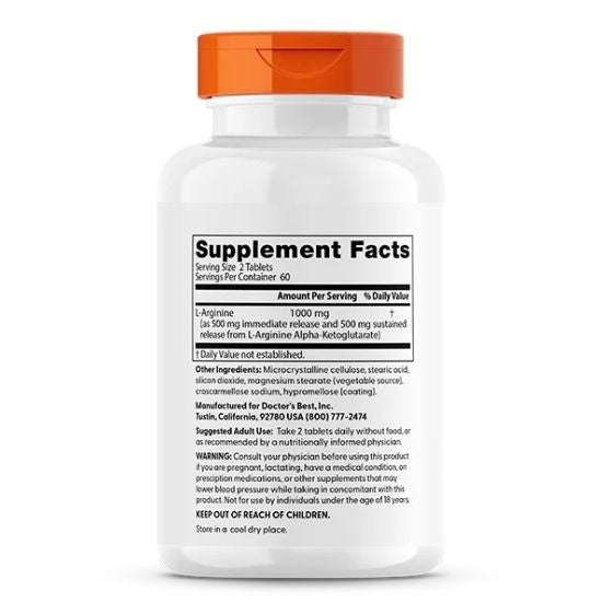 L-Arginine Sustained + Immediate Release, 1000 mg Per Serving, 120 tabs, Doctor's Best - Vitax.ro