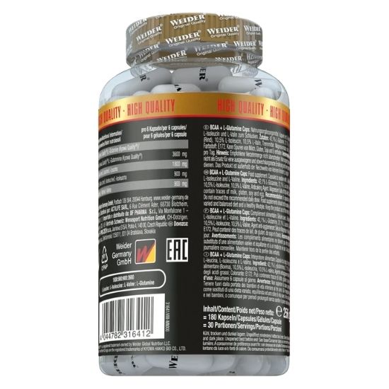BCAA + L-Glutamine Caps, 180 caps, Weider