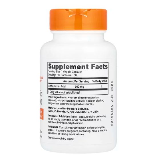 Alpha Lipoic Acid, 600mg, 60 vcaps , Doctor' s Best - Vitax.ro