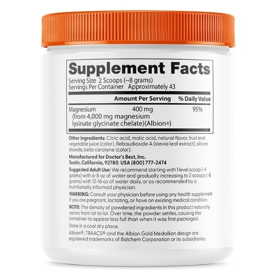 High Absorption Magnesium Powder, Fruit Punch, 340g, Doctor's Best | Vitax.ro