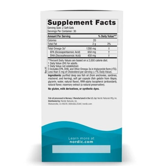 Ultimate Omega in Fish Gelatin, 1280mg Lemon, 60 softgels, Nordic Naturals - Vitax.ro