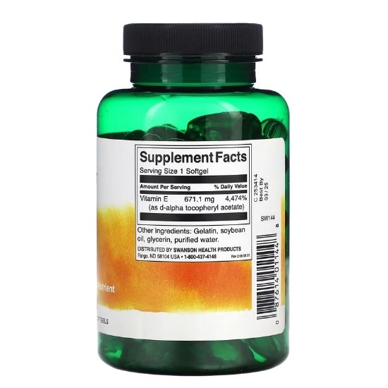 Vitamin E, 1000 IU, 100 softgels, Swanson - Vitax.ro