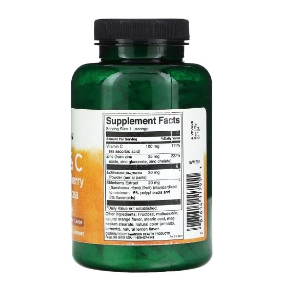 Zinc & C with Elderberry & Echinacea, Orange & Lemon, 200 lozenges, Swanson - Vitax.ro