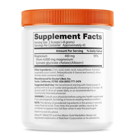 High Absorption Magnesium Powder, Fruit Punch, 340g, Doctor's Best - Vitax.ro