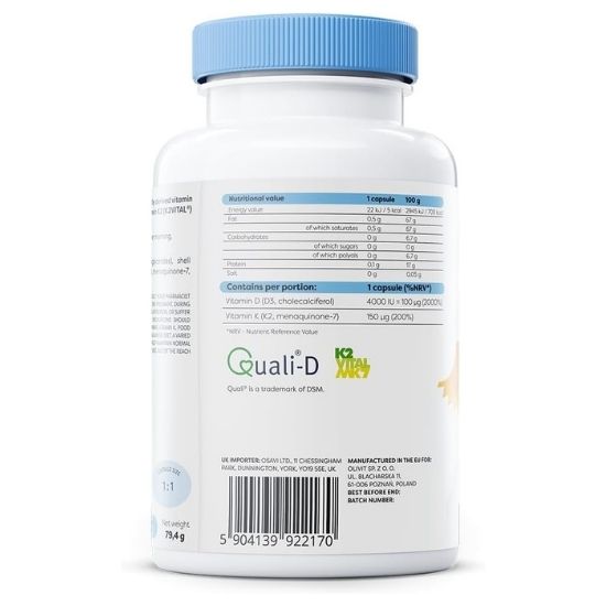 Vitamin D3 + K2, 4000IU + 150mcg, 120 softgels, Osavi - Vitax.ro
