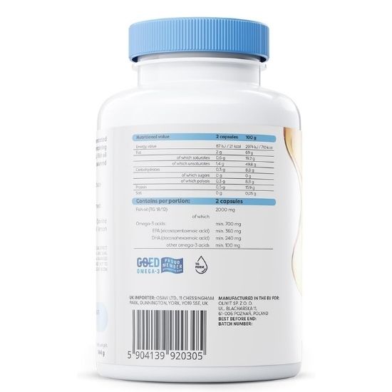 Omega-3 Fish Oil, 1000mg (Lemon), 120 softgels, Osavi - Vitax.ro