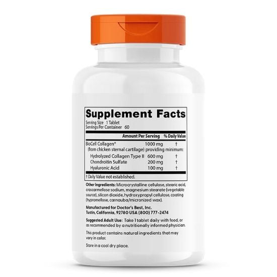 Hyaluronic Acid + Chondroitin Sulfate cu BioCell Collagen, 60 tabs, Doctor's Best - Vitax.ro