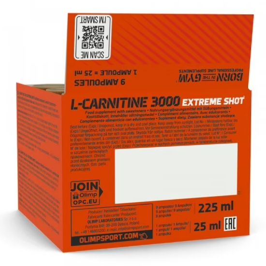 L-Carnitine 3000 Extreme Shot, Cherry, 9 x 25 ml, Olimp Nutrition