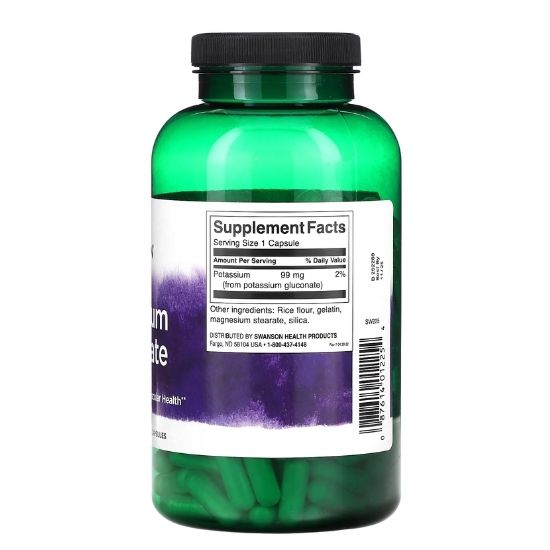 Potassium Gluconate, 99mg, 250 caps, Swanson - Vitax.ro
