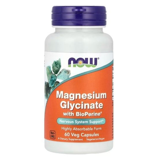 Magnesium Glycinate with BioPerine, 60 vcaps, NOW Foods - Vitax.ro