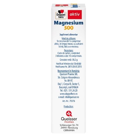 Magneziu 500mg, 30 comprimate, Doppelherz - Vitax.ro