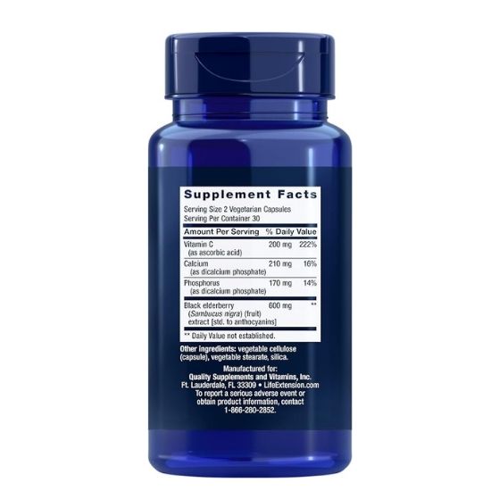 Black Elderberry + Vitamin C, 60 vcaps, Life Extension - Vitax.ro