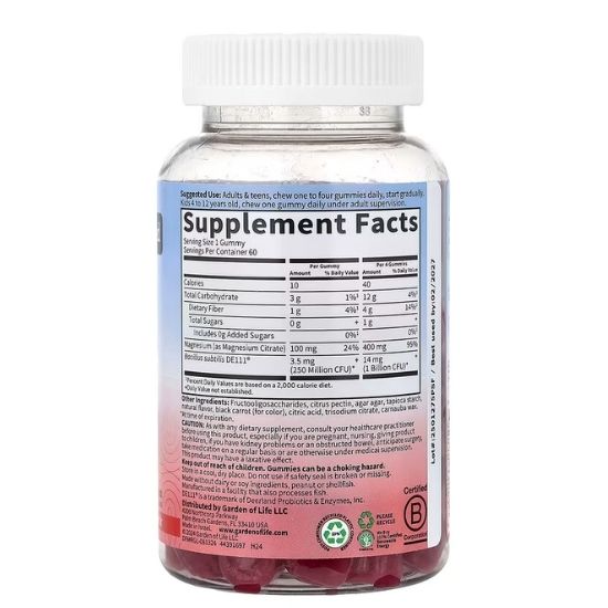 Dr. Formulated Magnesium with Pre & Probiotics Gummies, Raspberry, 60 gummies, Garden of Life - Vitax.ro