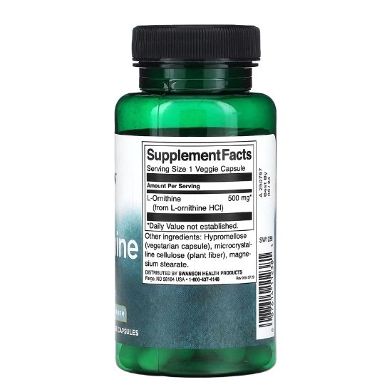 L-Ornithine Amino Acid, 500mg, 60 vcaps, Swanson - Vitax.ro