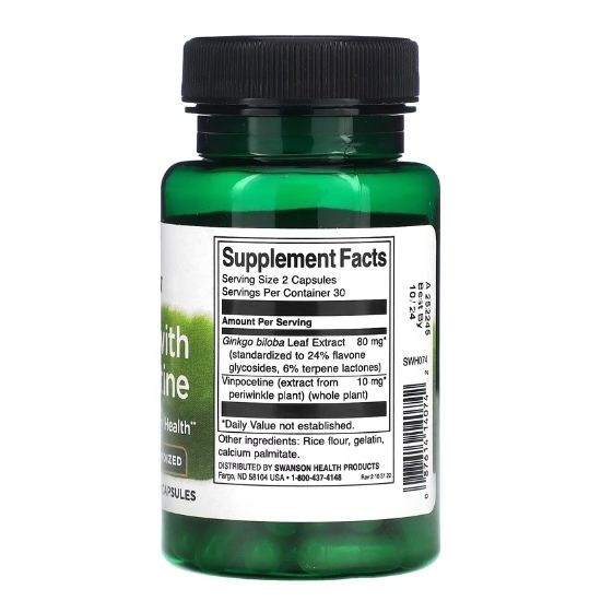 Ginkgo with Vinpocetine Standardized, 60 caps, Swanson - Vitax.ro