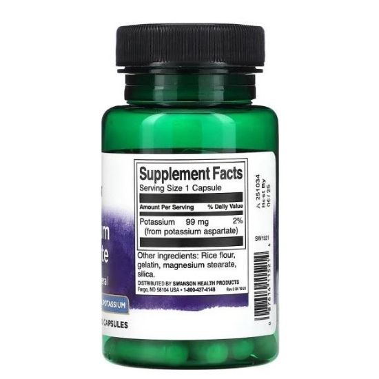 Potassium Aspartate, 99mg, 60 caps, Swanson - Vitax.ro